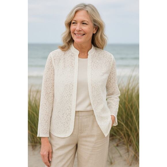 Tudor Court Women’s PM White Sheer Lace Blazer Jacket Coquette Cotfage Coastal - Picture 10 of 10